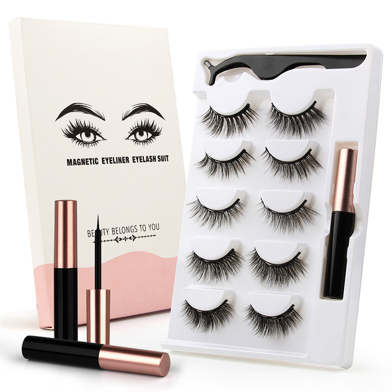 Picture of 5 pairs of magnetic liquid eyeliner false eyelashes set Natural 3d liquid eyeliner free glue magnet magnetic eyeliner set