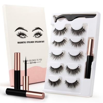 Picture of 5 pairs of magnetic liquid eyeliner false eyelashes set Natural 3d liquid eyeliner free glue magnet magnetic eyeliner set