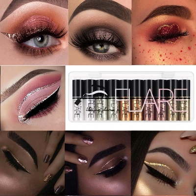 Picture of FLARE মেকাপ কম্বো সেট10 Pcs/Set Liquid Glitter Eyeshadow Palette- 10 Colors
