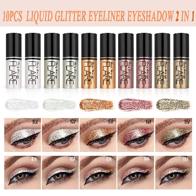 Picture of FLARE মেকাপ কম্বো সেট10 Pcs/Set Liquid Glitter Eyeshadow Palette- 10 Colors