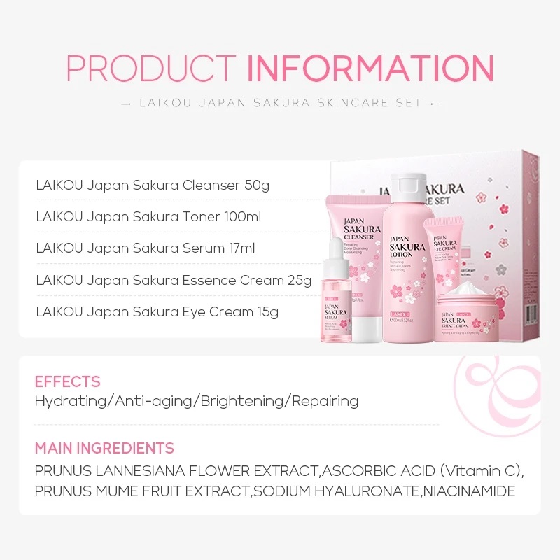 Picture of LAIKOU Japan Sakura Skin Care 5 Pcs Combo Set for Women Skin Care Tools