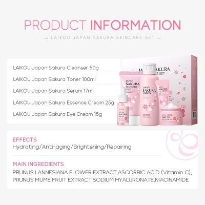 Picture of LAIKOU Japan Sakura Skin Care 5 Pcs Combo Set for Women Skin Care Tools