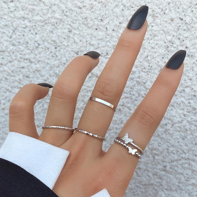 Picture of 4 Pcs/Set Fairy Butterfly Alloy Adjustable Finger Ring For Women