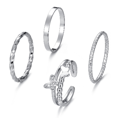 Picture of 4 Pcs/Set Fairy Butterfly Alloy Adjustable Finger Ring For Women