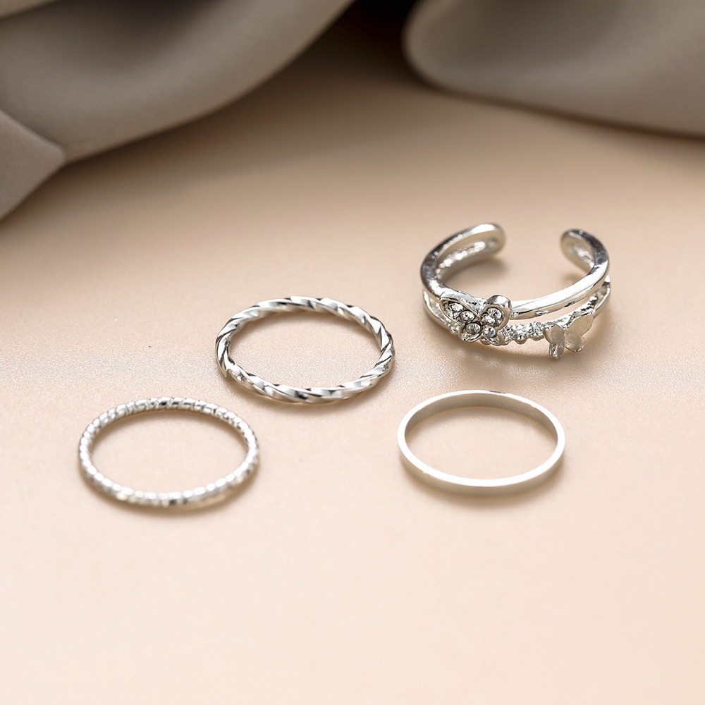 Picture of 4 Pcs/Set Fairy Butterfly Alloy Adjustable Finger Ring For Women
