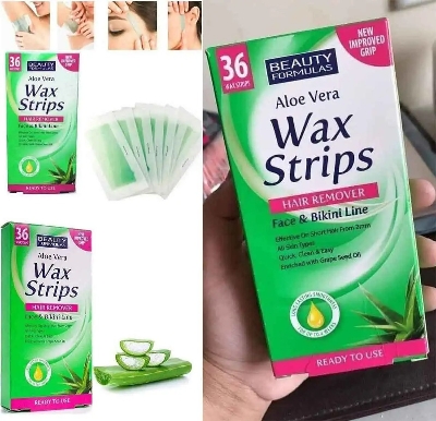 Picture of Beauty Formulas Hair Removal Aloe Vera Wax Stripes- Face & Bikini Line 36 Wax Strips