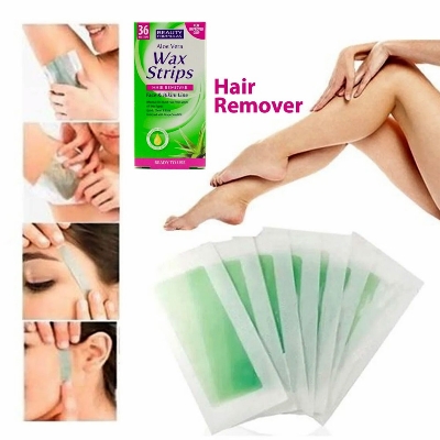 Picture of Beauty Formulas Hair Removal Aloe Vera Wax Stripes- Face & Bikini Line 36 Wax Strips
