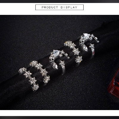 Picture of 5 Pcs/Set Delicate Star Moon Crystal Ring Set For Women - Ring For Girls(Silver)
