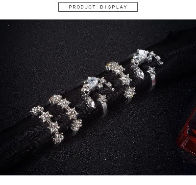 Picture of 5 Pcs/Set Delicate Star Moon Crystal Ring Set For Women - Ring For Girls(Silver)