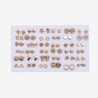 Picture of 36Pairs Earrings Mixed Styles Rhinestone Sun Flower Geometric Animal Plastic Stud Earrings Set For Women Girls Jewelry(Gold)