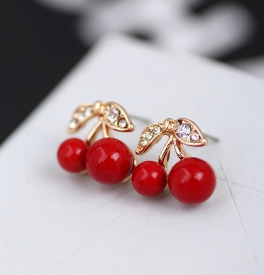Picture of Red Cherry 1 Pair small shiny stud earring for women's fashion(Red)