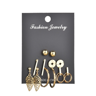 Picture of Triangle Round Pendant Earrings Female 6 Piece Earring Set(Gold)