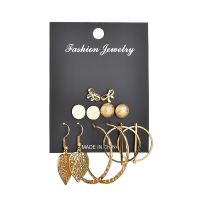 Picture of Triangle Round Pendant Earrings Female 6 Piece Earring Set(Gold)