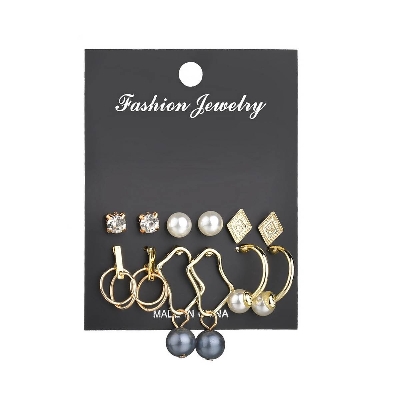 Picture of Triangle Round Pendant Earrings Female 6 Piece Earring Set(Gold)