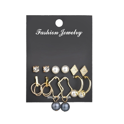 Picture of Triangle Round Pendant Earrings Female 6 Piece Earring Set(Gold)