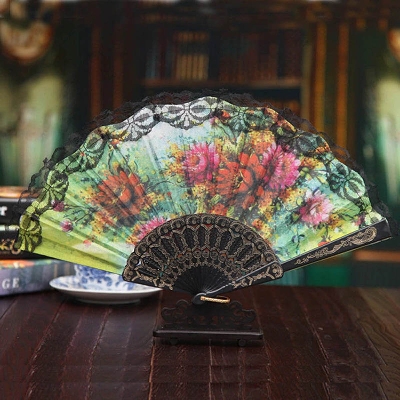 Picture of Folding Fan 1PC Lace Hand Held Folding Fan Dance Party Wedding Decor Fan Chinese Hand Fan(Multicolor)