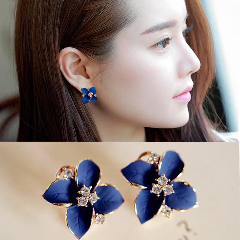 Picture of Camellia shape flower stud Earring set for Women's Fashion(Dark blue)