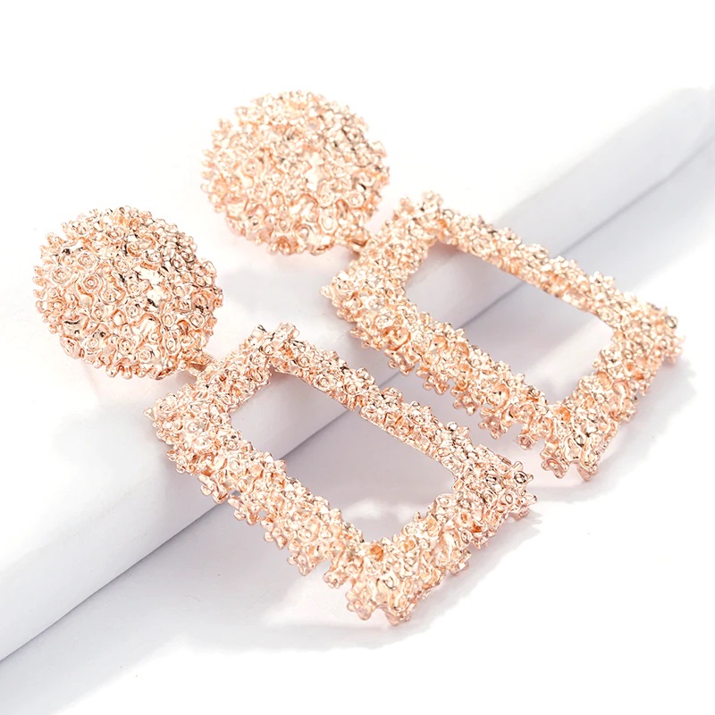 Picture of Fashion Punk Metal Dangle Earrings For Women Statement Jewelry Geometric Drop Earrings(Gold)