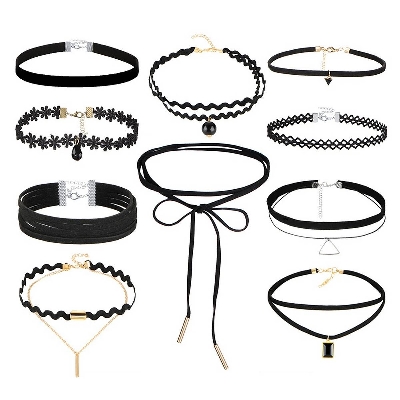 Picture of 10 pieces/set lace necklace choker set for women fashion Choker Necklace(Black)