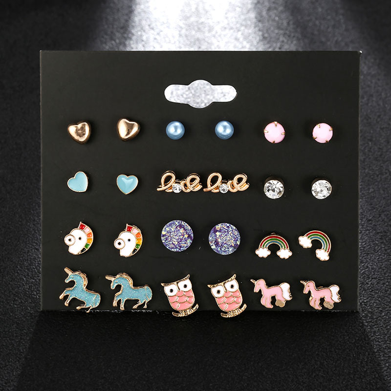 Picture of 12 Pairs/set stud cute earring set for women's fashion(Multicolor)