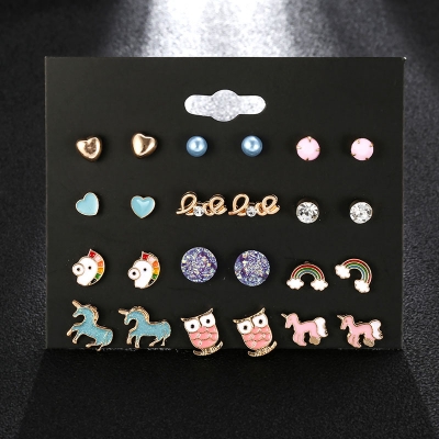 Picture of 12 Pairs/set stud cute earring set for women's fashion(Multicolor)