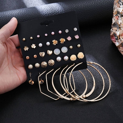 Picture of 20 Pairs/set trendy different shape stud earring set for women's fashion(Multicolor)