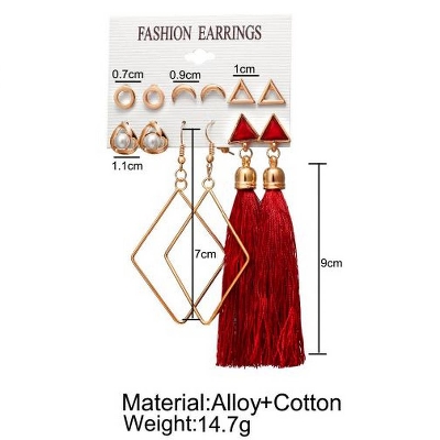 Picture of 6 Pairs Tassel Jewelry Set Small Earring Stud Women Tassel Earring Set for women's fashion(Same as Picture)