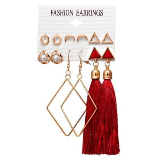 Picture of 6 Pairs Tassel Jewelry Set Small Earring Stud Women Tassel Earring Set for women's fashion(Same as Picture)