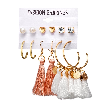 Picture of 6 Pairs/set Tassel Jewelry Set Small Earring Stud Women Tassel Earring Set for women's fashion(Same as Pic)