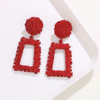 Picture of Fashion Punk Metal Dangle Earrings For Women Statement Jewelry Geometric Drop Earrings(Red)
