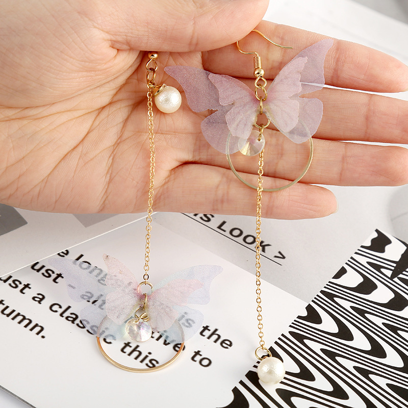 Picture of Asymmetric earrings femininity Korean long tassel personalized pearl butterfly earrings earrings for women's fashion(Same as Picture)