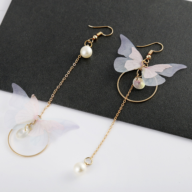 Picture of Asymmetric earrings femininity Korean long tassel personalized pearl butterfly earrings earrings for women's fashion(Same as Picture)