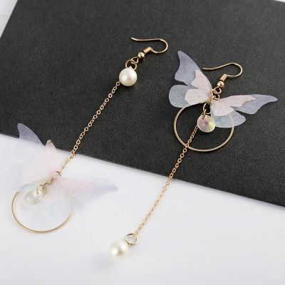 Picture of Asymmetric earrings femininity Korean long tassel personalized pearl butterfly earrings earrings for women's fashion(Same as Picture)