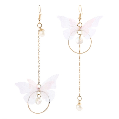 Picture of Asymmetric earrings femininity Korean long tassel personalized pearl butterfly earrings earrings for women's fashion(Same as Picture)