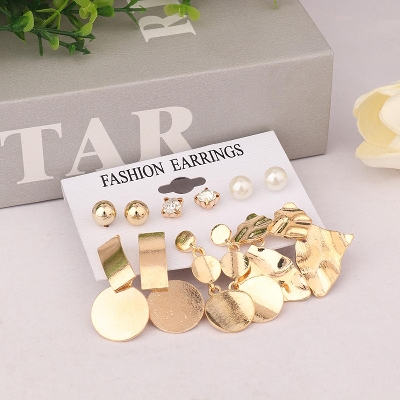 Picture of New style exaggerated earrings geometric metal round earrings personalized earring set(Gold)