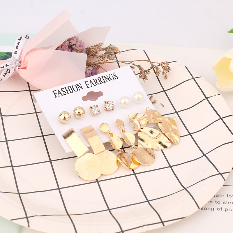 Picture of New style exaggerated earrings geometric metal round earrings personalized earring set(Gold)
