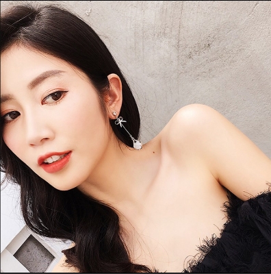 Picture of Korean simple and versatile small fresh bowknot opal tassel earrings fashion earrings long temperament earring for women's fashion(Silver)