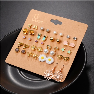 Picture of 20 Pairs/set Earring Fashion Korean Jewelry Earrings Earrings Set 20 Pairs of Plate Pearl Bow Earrings for women's fashion(Multicolor)