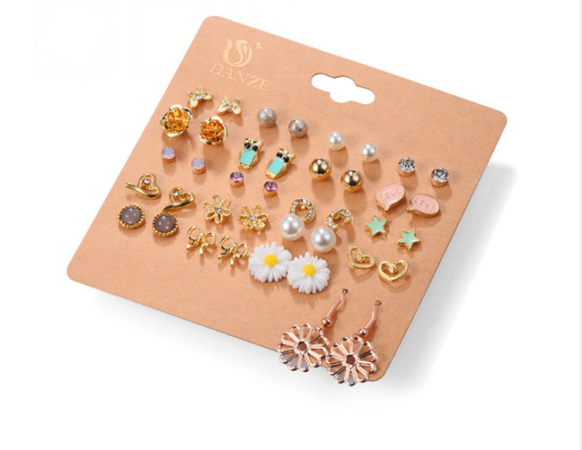 Picture of 20 Pairs/set Earring Fashion Korean Jewelry Earrings Earrings Set 20 Pairs of Plate Pearl Bow Earrings for women's fashion(Multicolor)