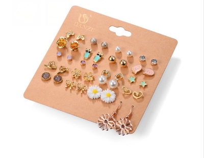 Picture of 20 Pairs/set Earring Fashion Korean Jewelry Earrings Earrings Set 20 Pairs of Plate Pearl Bow Earrings for women's fashion(Multicolor)