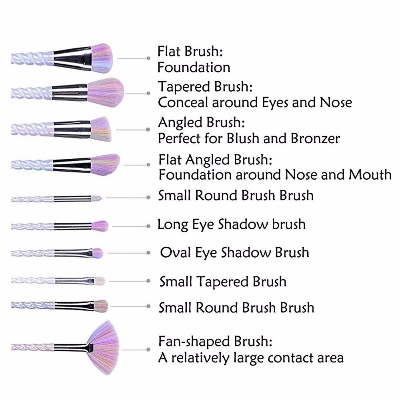 Picture of 10 Pcs/Set Rainbow Color Unicorns Makeup Brushes Sets Foundation Powder Cosmetic Vegan Makeup Brush Set For Women'S Makeup - Makeup Combo Set(Unicorn)
