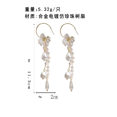Picture of Silver needle earring female Korean long tassel earring earrings super fairy pearl earrings for women fashion - Ear Ring - কানের দুল - Earrings For Girls(Silver)