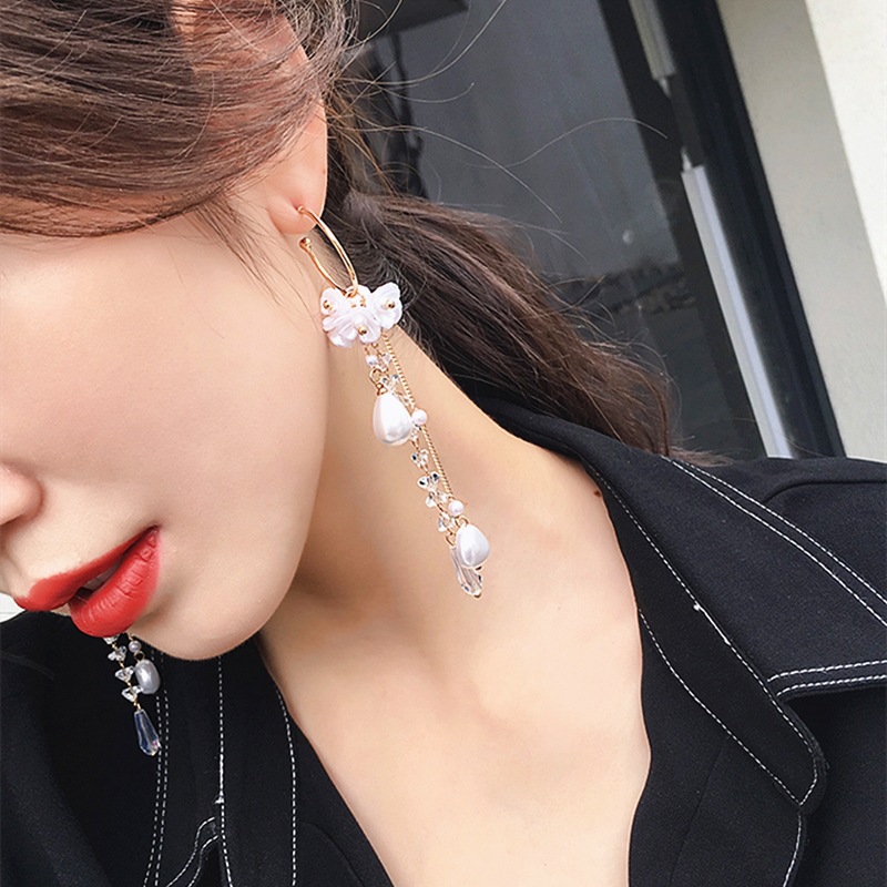 Picture of Silver needle earring female Korean long tassel earring earrings super fairy pearl earrings for women fashion - Ear Ring - কানের দুল - Earrings For Girls(Silver)