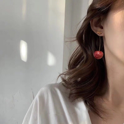 Picture of Cute girl fresh cherries gentle pink dried flower cherry earrings earrings earrings women(Multicolor)