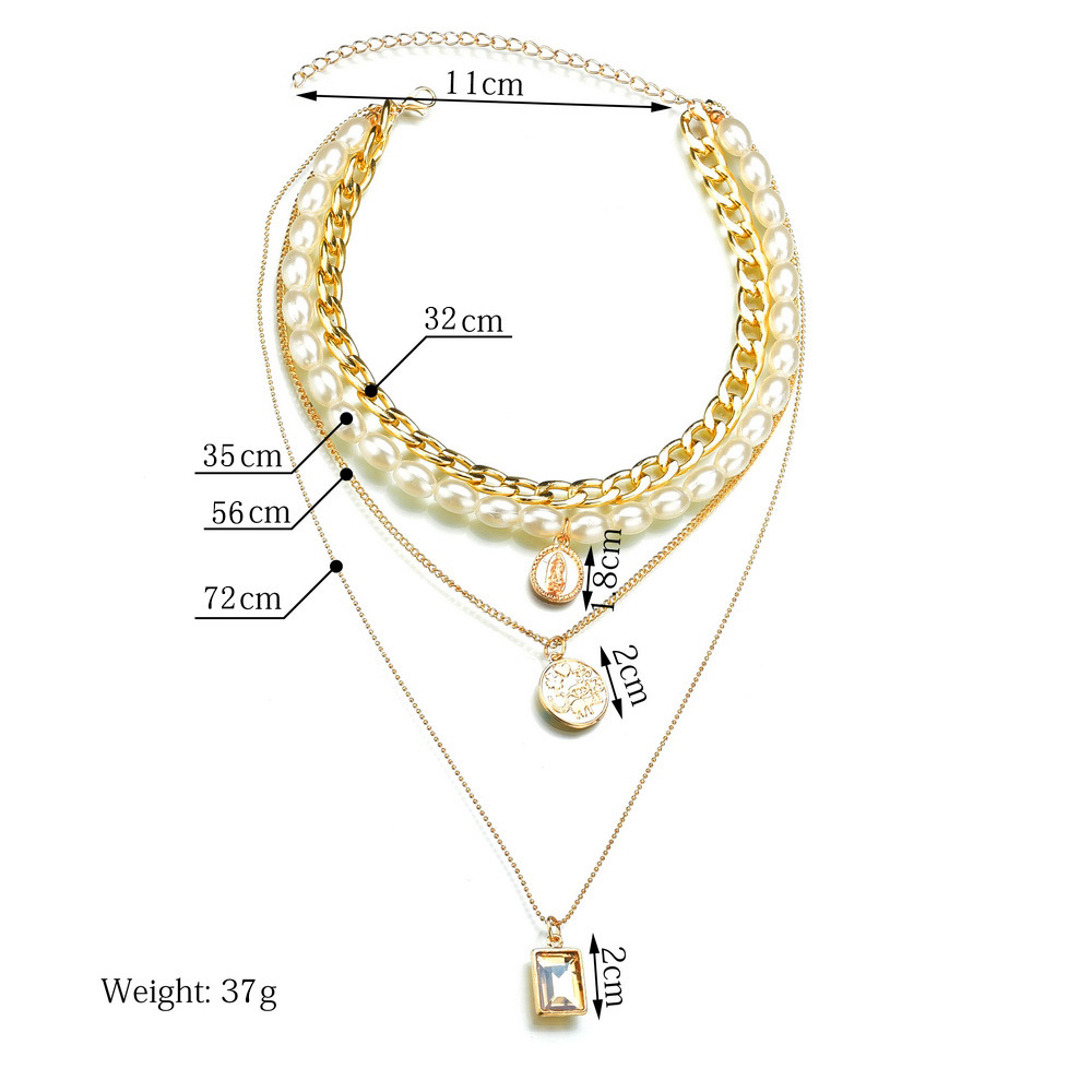 Picture of Multilayer Sweater Chain Female Jewelry Crystal Pendant Pearl Necklace For Women Fashion - Necklace S(Gold)
