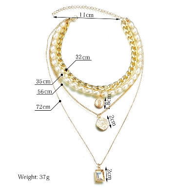 Picture of Multilayer Sweater Chain Female Jewelry Crystal Pendant Pearl Necklace For Women Fashion - Necklace S(Gold)