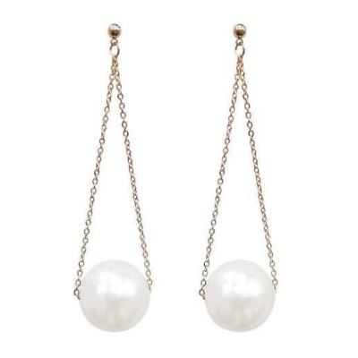 Picture of Long Tassel White Pearl Fashion Earring Set for Women Fashion(Gold)
