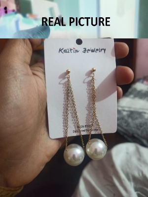 Picture of Long Tassel White Pearl Fashion Earring Set for Women Fashion(Gold)