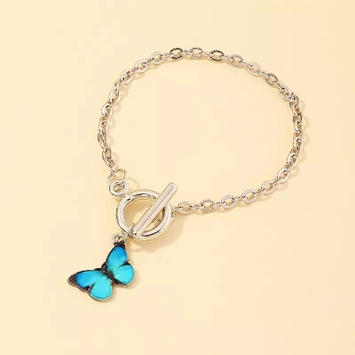Picture of 2 Pcs/Set Blue Color Butterfly Titanium Steel Chain Bracelet for Women- 2 Pcs(Blue)