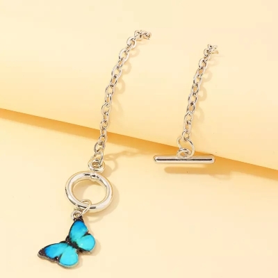Picture of 2 Pcs/Set Blue Color Butterfly Titanium Steel Chain Bracelet for Women- 2 Pcs(Blue)